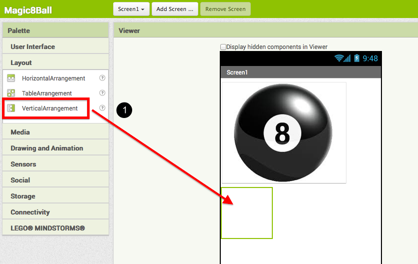 adding a vertical arrangement component